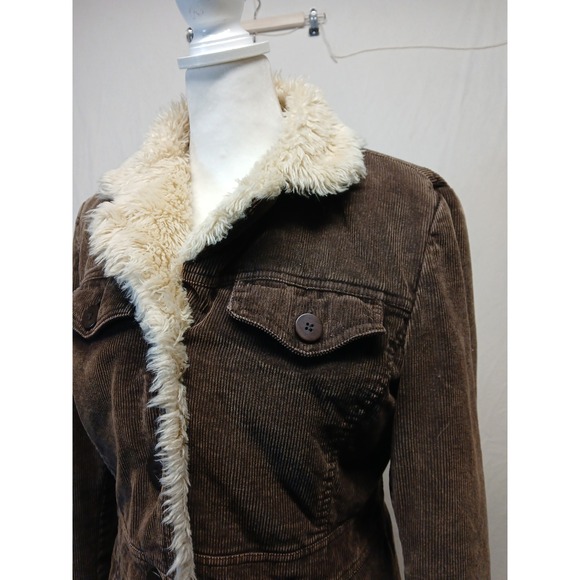 Vintage Braeton y2k corduroy brown jacket‎ Fur trim womens medium 90s - Picture 4 of 11